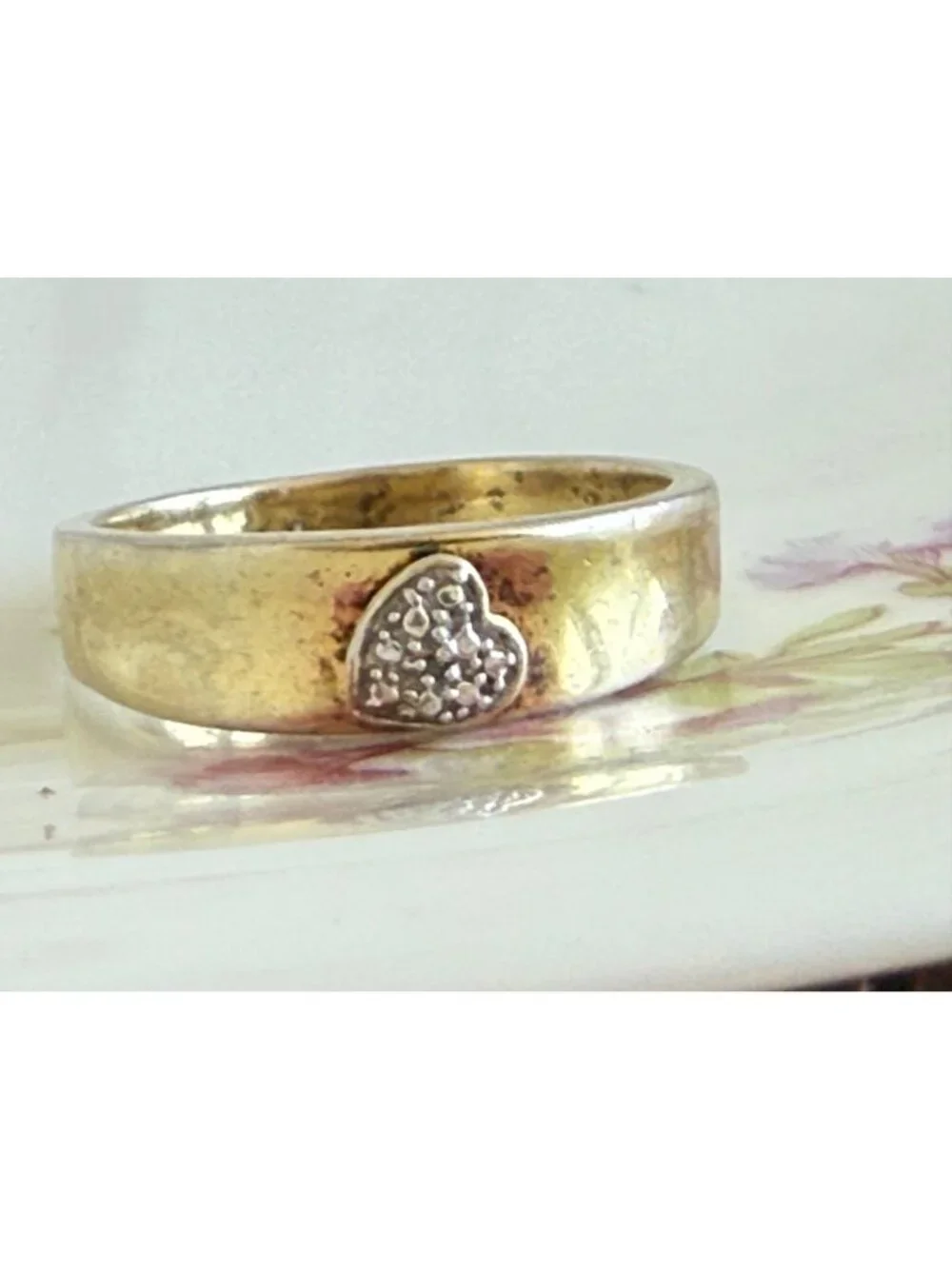 Vintage 90s Ring 925 Silver Gold Vermeil Heart Ring Size size 9